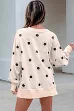 Load image into Gallery viewer, Beige Loose-fit Long Sleeve Round Neck Polka Dot Tunic Sweatshirt