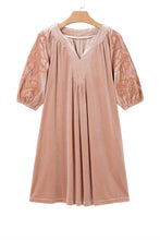 Load image into Gallery viewer, Light French Beige Embroidered Sleeve Velvet Mini Shift Dress