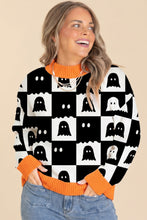 Load image into Gallery viewer, Black High Neck Drop Shoulder Geometric Print Sweater