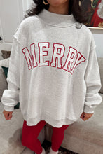 Load image into Gallery viewer, Gray MERRY Embroidered Letter High Neck Tunic Pullover Sweatshirt