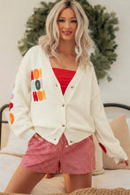 Load image into Gallery viewer, White Ho Ho Ho Slogan V Neck Button Front Embroidered Knit Cardigan