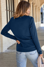 Load image into Gallery viewer, Navy Blue Solid Exposed Seam Crew Neck Long Sleeve Top