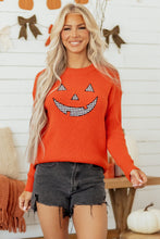 Load image into Gallery viewer, Orange Drop Shoulder Long Sleeve Round Neck Halloween Sweater