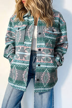 Load image into Gallery viewer, Green Geometric Print Button Front Long Sleeve Shacket
