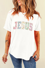 Load image into Gallery viewer, White JESUS Floral Pearl Printed Letter Graphic Tee