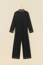 Load image into Gallery viewer, Black Polka Dot Long Sleeve Shirt Lace Detail Two Piece Pajama Pant Set
