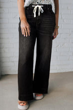 Load image into Gallery viewer, Dark Blue Acid Wash Contrast Lace-up Plus Size Jeans