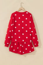 Load image into Gallery viewer, Red Polka Dot Raw Hem Relaxed Pullover Loose Skort Two Piece Set