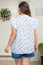 Load image into Gallery viewer, Sky Blue Ruffled Short Sleeve Plus Size Bow Top