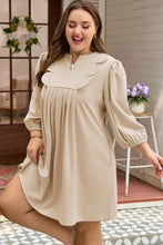 Load image into Gallery viewer, Parchment Notched Neck Scallop Detail Plus Size Mini Dress