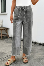 Load image into Gallery viewer, Prussian Blue Drawstring Seam Detail Raw Hem Wide Leg Denim Pants