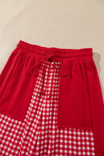 Load image into Gallery viewer, Red Color Block Plaid Patchwork Long Sleeve Pullover Wide Leg Pant Set