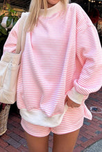Load image into Gallery viewer, Red Stripe Oversize Mock Neck Sweatshirt and Shorts Set
