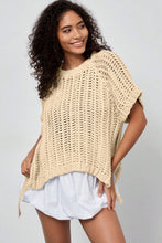 Load image into Gallery viewer, Pink Plus Size Open Knit Bow Tie Short Sleeve Sweater