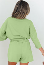 Load image into Gallery viewer, Meadow Mist Green Solid Loose V Neck Half Sleeve Tee and Shorts