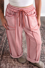 Load image into Gallery viewer, Green Plaid Contrast Trim Drawstring Elastic Waist Shift Pants
