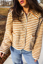 Load image into Gallery viewer, Brown Stripe Striped Fleece Button Front Long Sleeve Regular Fit Jacket