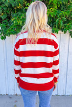 Load image into Gallery viewer, Red Stripe holly jolly Letter Embroidered Pullover Sweatshirt