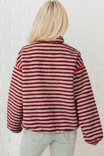 Load image into Gallery viewer, Red Striped Fuzzy Colorblock Button Placket Sweatshirt