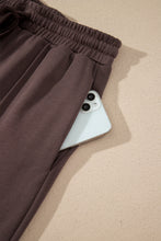 Load image into Gallery viewer, Coffee Solid Color Piping Trim Mock Neck Pullover Drawstring Pants Set