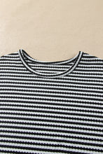 Load image into Gallery viewer, Brown Stripe Textured Knit Long Sleeve Top Elastic Waist Shorts Casual Outfit