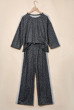 Load image into Gallery viewer, Pink Leopard Print Varsity Striped Detail 3/4 Sleeve Top Shift Pant Set