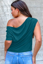 Load image into Gallery viewer, Burgundy Plus Size Solid Color Asymmetric Neck Short Sleeve Blouse