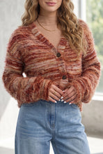 Load image into Gallery viewer, Tawny Fuzzy Striped Button Front Cardigan Sweater