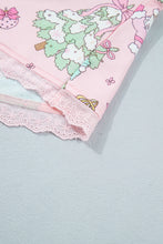 Load image into Gallery viewer, Pink Floral Print Lace Trim Long Sleeve Skirt Set