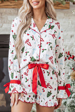 Load image into Gallery viewer, White Christmas Print Ruffle Cuff Long Sleeve Lounge Set