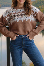 Load image into Gallery viewer, Khaki Geometric Print Drop Shoulder Casual Pullover Sweater