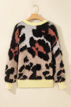 Load image into Gallery viewer, Khaki Leopard Print Drop Shoulder Long Sleeve Round Neck Sweater