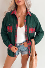 Load image into Gallery viewer, Blackish Green Plaid Pocket Button Long Sleeve Shift Shacket