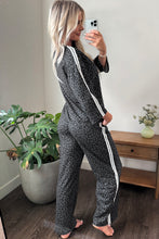 Load image into Gallery viewer, Pink Leopard Print Varsity Striped Detail 3/4 Sleeve Top Shift Pant Set