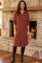 Load image into Gallery viewer, Clay Long Sleeve Button Down Corduroy Midi Length One Piece Dress