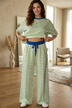 Load image into Gallery viewer, Pink Stripe Colorblock Trim Crew Neck Loose Tee Drawstring Elastic Waist 2pcs Pant Set
