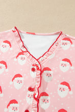 Load image into Gallery viewer, Pink Christmas Santa Print Frilled Button Front Long Sleeve Top Lounge Pant Set