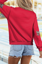 Load image into Gallery viewer, Racing Red Sequin Bowknot Mock Neck Game Day Casual Sweatshirt