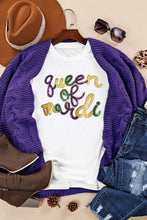 Load image into Gallery viewer, White queen of mardi Sequin Letter Graphic T Shirt