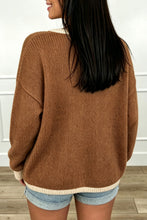 Load image into Gallery viewer, Apricot Contrast Trim V-Neck Tie Front Loose Sweater Cardigan