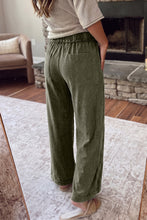 Load image into Gallery viewer, Jungle Green Mineral Wash Seam Detail Flare Leg Drawstring Pants