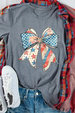 Load image into Gallery viewer, Gray US Flag Bow Print Round Neck Loose T Shirt