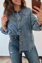 Load image into Gallery viewer, Dusk Blue Western Long Sleeve Shirt Collar Tunic Denim Jacket