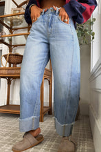 Load image into Gallery viewer, Sail Blue Raw Hem Turnup Loose Ankle-length Jeans