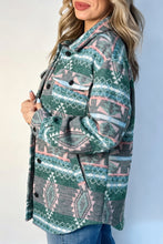 Load image into Gallery viewer, Green Geometric Print Button Front Long Sleeve Shacket
