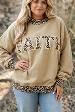 Load image into Gallery viewer, Parchment Plus Size Leopard Trim Mock Neck FAITH Graphic Sweatshirt