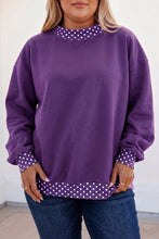 Load image into Gallery viewer, Tillandsia Purple Polka Dot Patchwork Round Neck Plus Size Sweatshirt