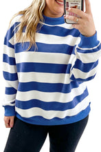 Load image into Gallery viewer, Orange Stripe Ribbed Trim Stand Neck Dropped Shoulder Plus Size Sweatshirt