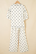 Load image into Gallery viewer, Beige Polka Dot Half Sleeve Loose Top Elastic Waist Casual Pants Set