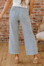 Load image into Gallery viewer, Sky Blue Stripe Button Flap Pocket Cuffed Hem Wide Leg Jeans